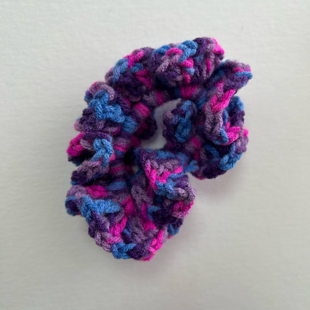 Multicolor (Pink Blue and Purple) Crochet Scrunchie